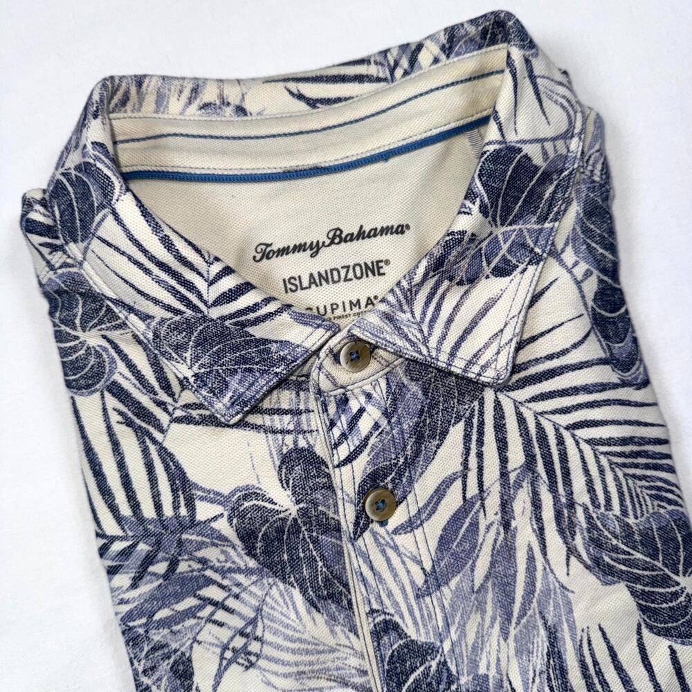 Tommy Bahama IslandZone Hawaiian Shirt Men XL White Blue Tropical Vacation Beach